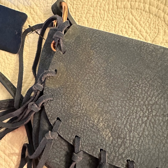 Free People Suede Blue Fringe Handbag Crossbody NWOT - Picture 10 of 10